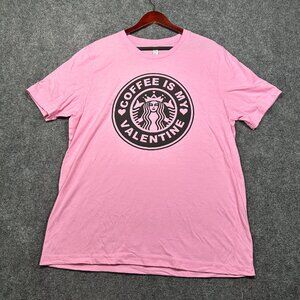 Canvas Tee Shirt Men XL Pink Cotton Short Sleeve Crew Neck Coffee My Valentine